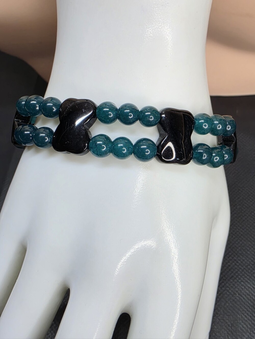 Dyed Teal Agate Double Strand Stretch Bracelet 7.25" NWOT